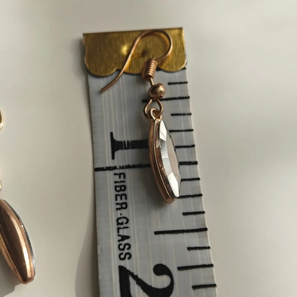 Gold Tone Smoky Gray Crystal Marquise Drop Earrings Fishhook Dangle Faceted